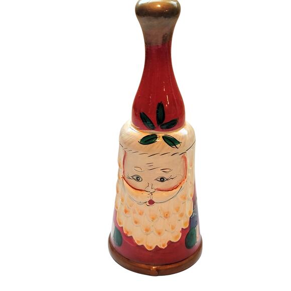 Vintage Santa Christmas Bell Decor Folk Art Hand Painted Red Cream - Picture 1 of 9